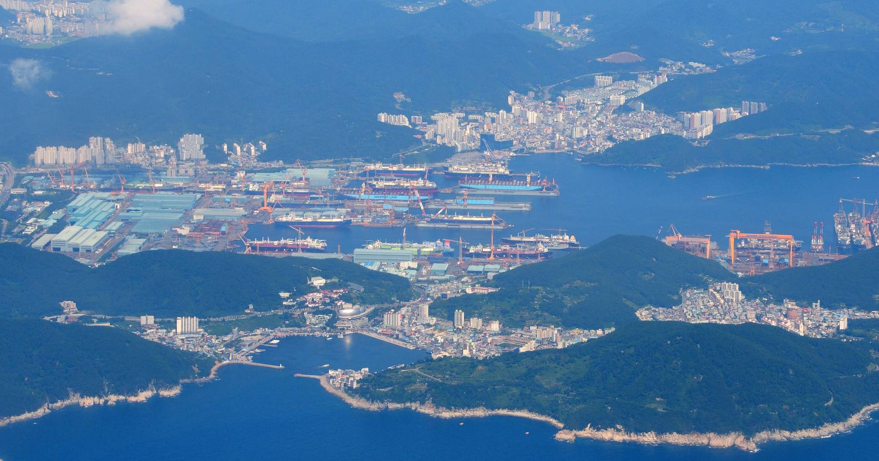 Aerial view of the Okpo shipyard on Geoje Island, Korea